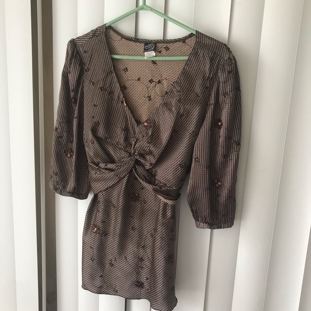TNX Collection V Neck new Ruch Tie Back Sequins L